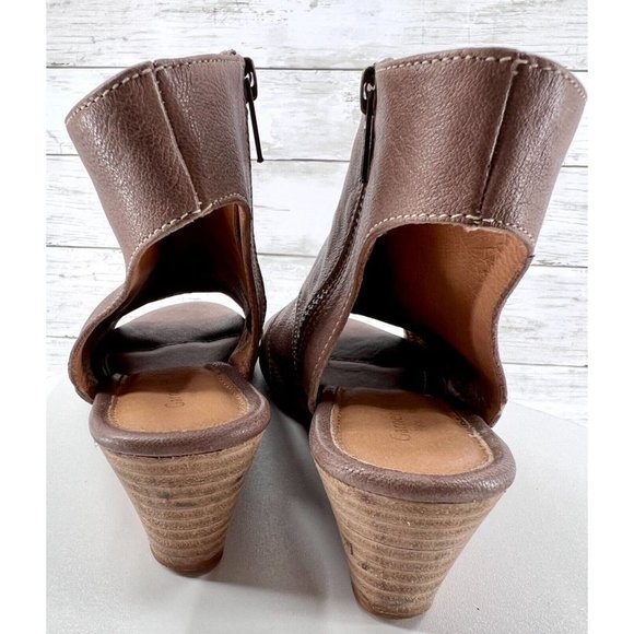 Garnet Hill Madelyn Wedge Women's 6 Italian Leather Zip Peep Toe Mushroom Brown - Picture 5 of 8